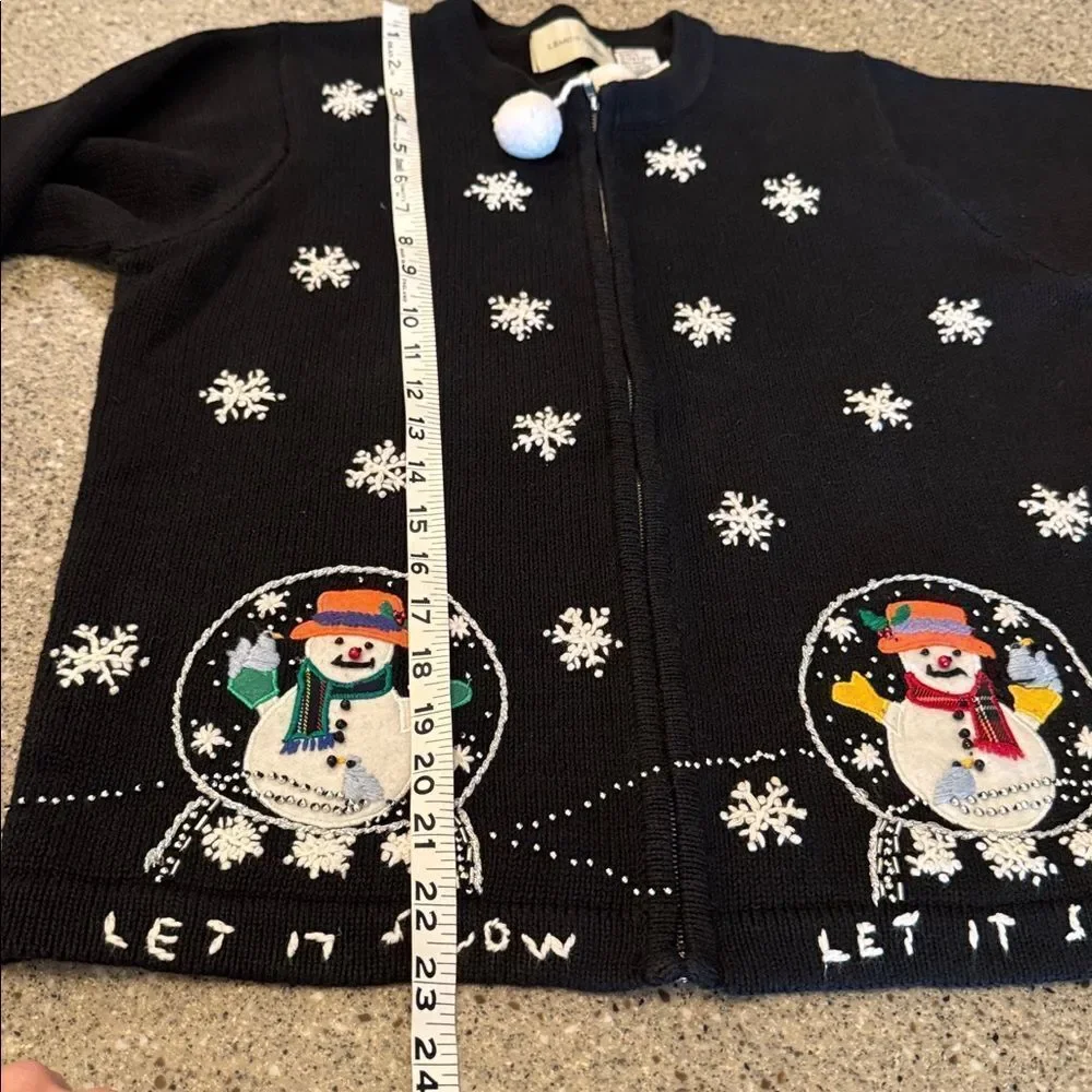 LEMON GRASS Vintage Winter Christmas Snow Globe Let It Snow Embroidered Cardigan